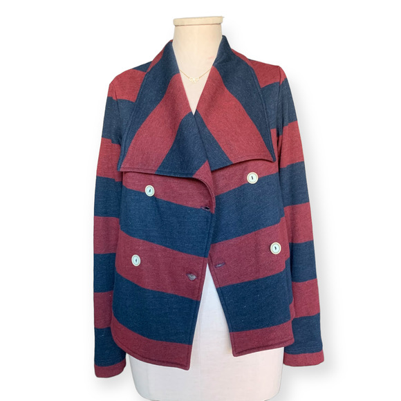 SPLENDID Double Breasted Jacket Coat Wide Notch Lightweight Striped Red Blue S - Picture 6 of 10